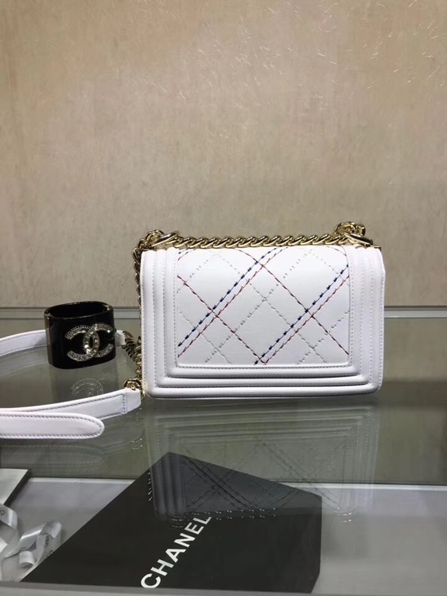 Chanel Leboy Original Calfskin leather Shoulder Bag K67085 white & Gold-Tone Metal