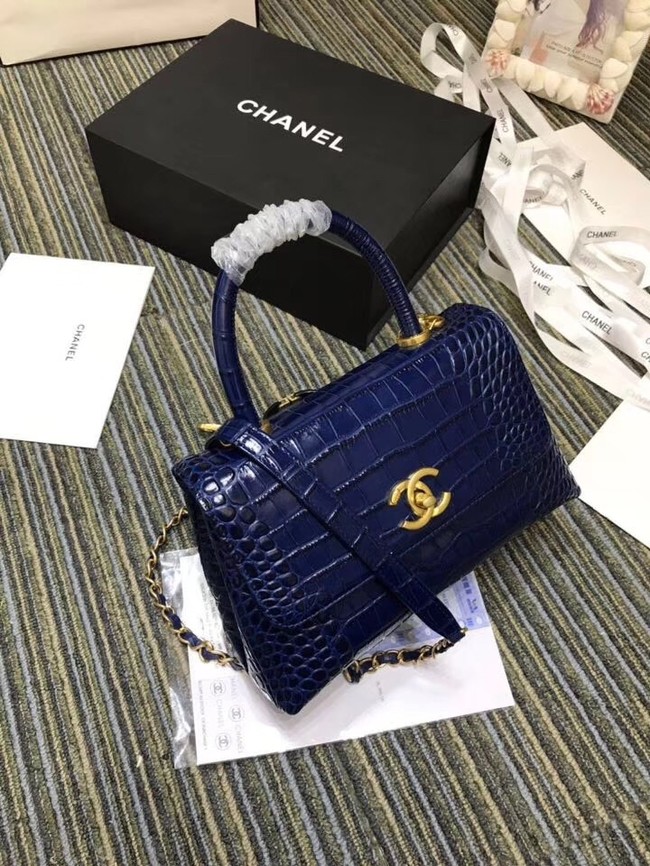 Chanel flap bag with top handle A93737 blue