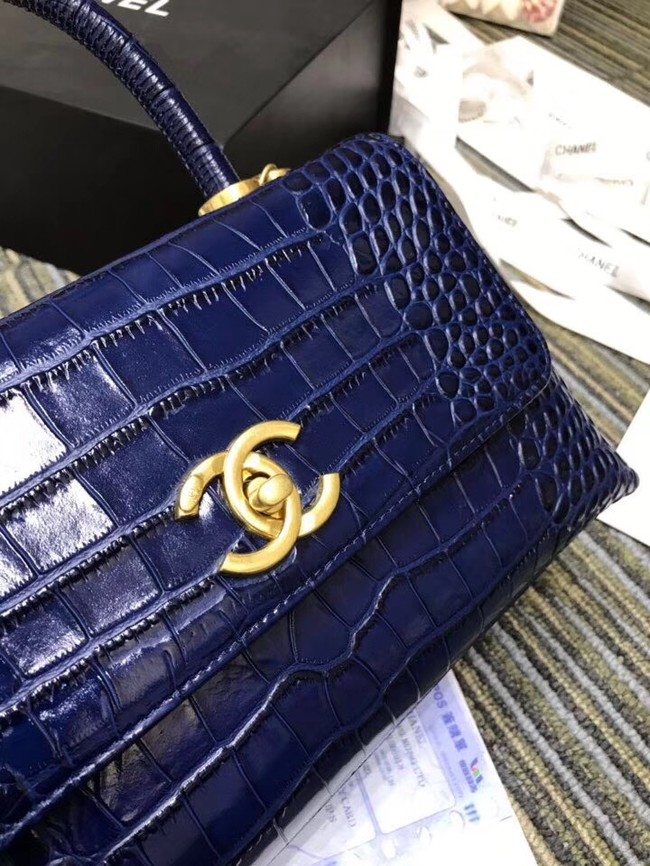 Chanel flap bag with top handle A93737 blue