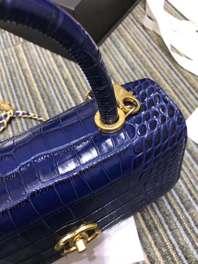 Chanel flap bag with top handle A93737 blue