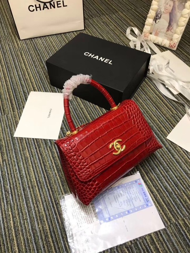 Chanel flap bag with top handle A93737 red