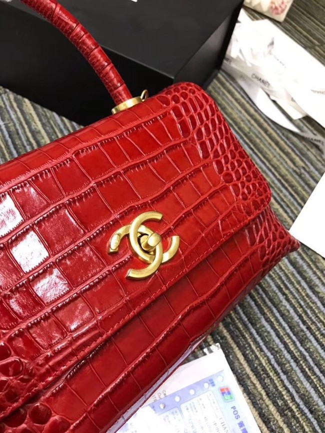 Chanel flap bag with top handle A93737 red