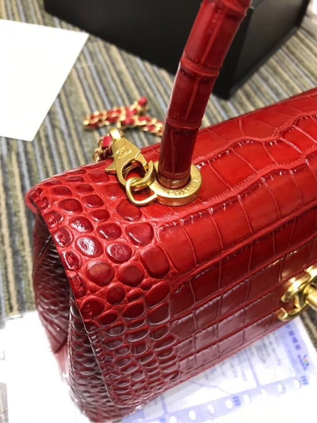 Chanel flap bag with top handle A93737 red