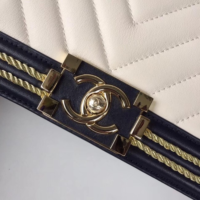 Chanel Leboy Original Calfskin leather Shoulder Bag F67085 white & Gold-Tone Metal