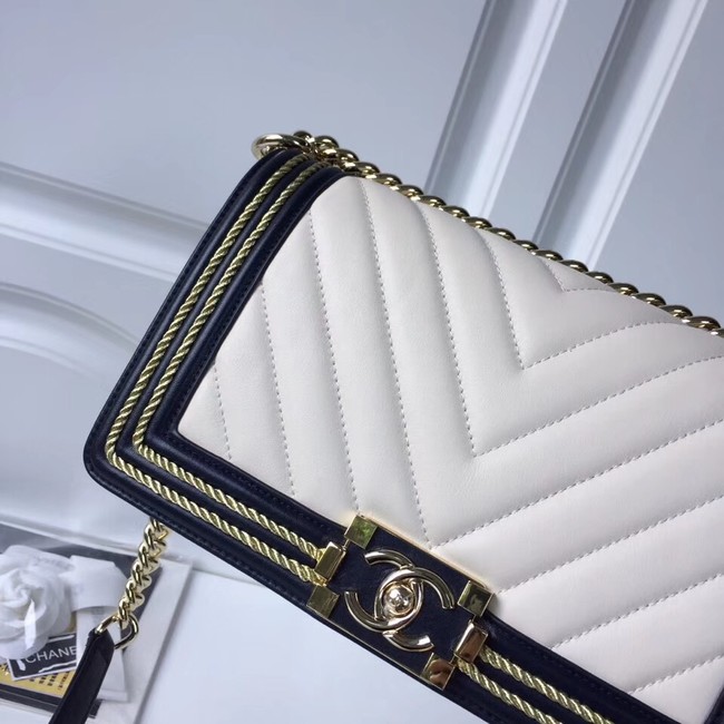 Chanel Leboy Original Calfskin leather Shoulder Bag F67086 white & Gold-Tone Metal