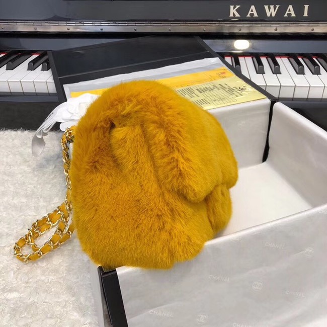 Chanel mini flap bag Rabbit hair Gold-Tone 1116 yellow