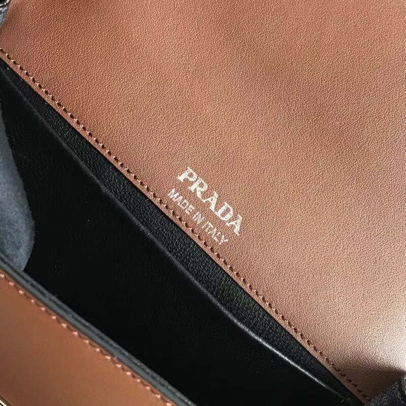 Prada Sidonie leather shoulder bag 1BD168 brown&black