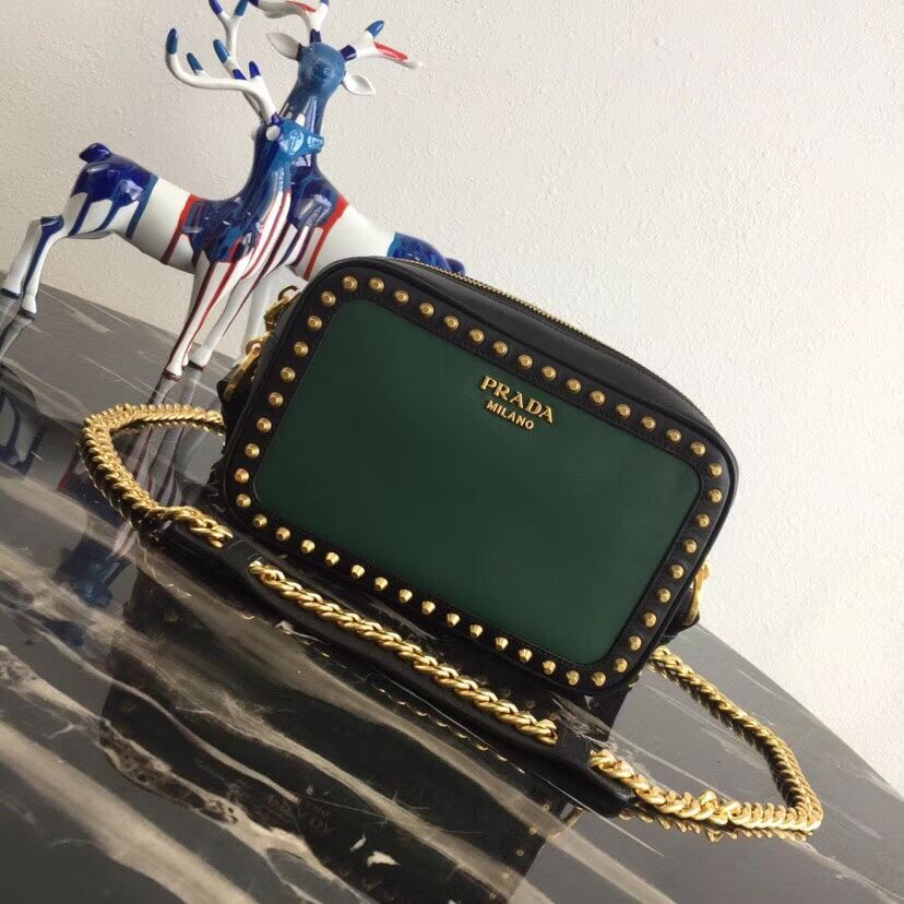 Prada Sidonie leather shoulder bag 1BH103C green