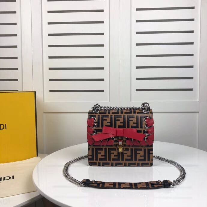 Fendi KAN I F Brown leather bag 8HF823 brown