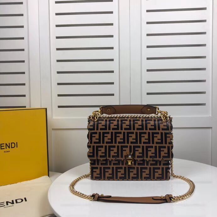 Fendi KAN I F leather bag 8BF053 Brown