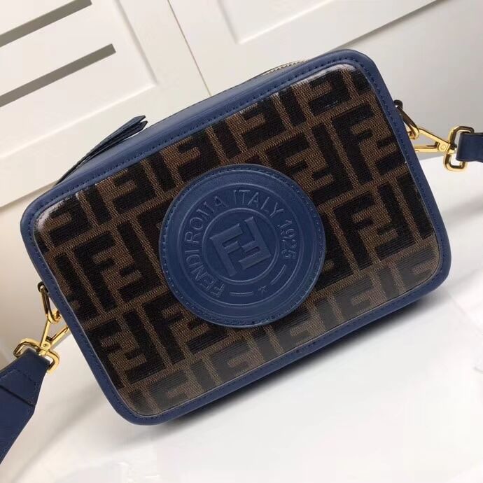 Fendi MINI CAMERA CASE Multicolor canvas bag 8BF097 blue