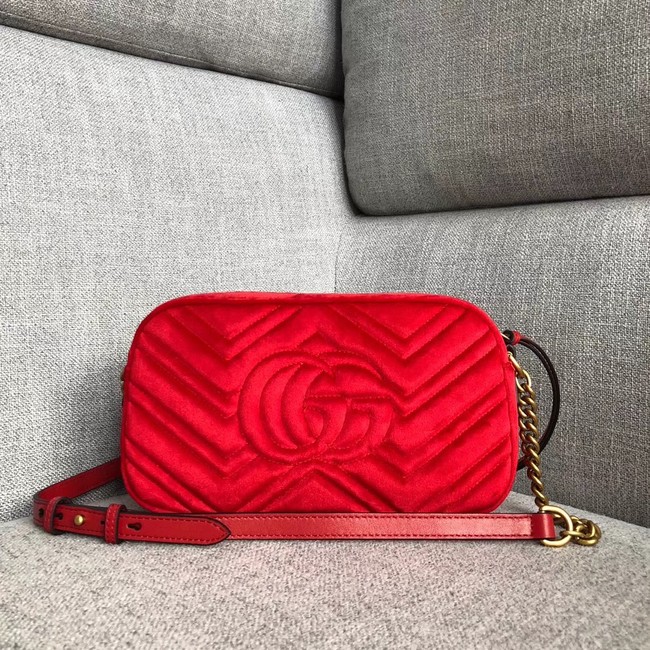 Gucci GG Marmont velvet small shoulder bag 447632 red