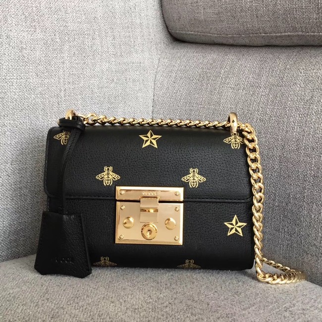 Gucci Padlock Bee Star small shoulder bag 432182 BLACK