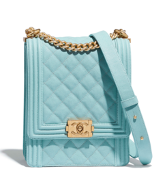 Boy chanel handbag Grained Calfskin & Gold-Tone Metal AS0130 Light Blue