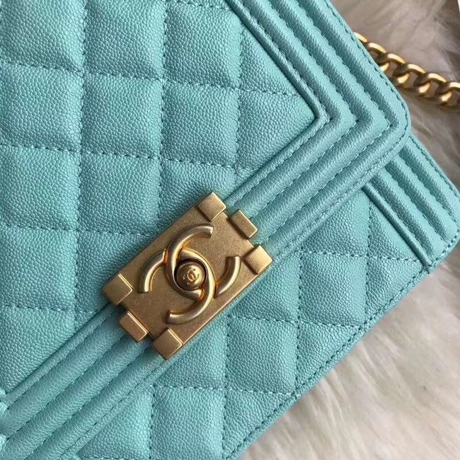 Boy chanel handbag Grained Calfskin & Gold-Tone Metal AS0130 Light Blue