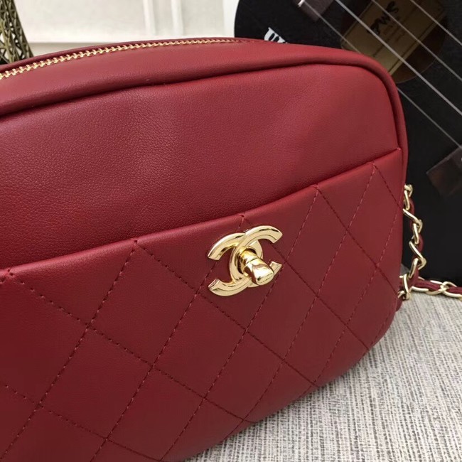 Chanel camera case Metallic Goatskin & Gold-Tone Metal 8040A Burgundy