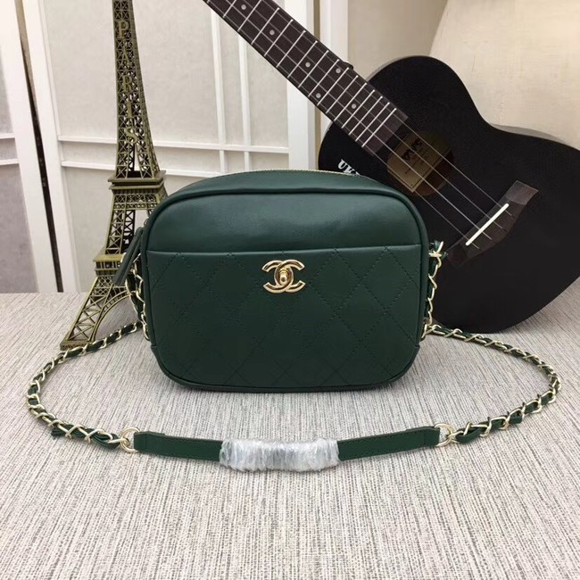 Chanel camera case Metallic Goatskin & Gold-Tone Metal 8040A green