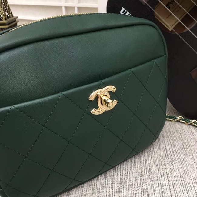 Chanel camera case Metallic Goatskin & Gold-Tone Metal 8040A green