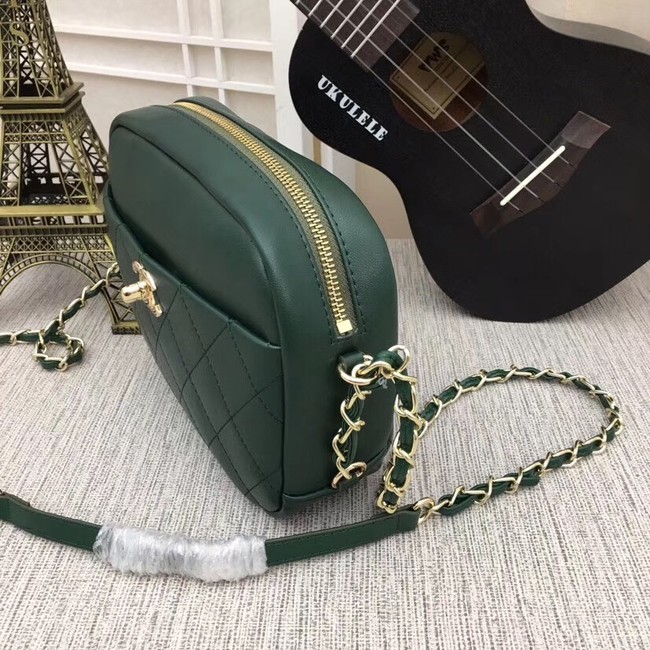 Chanel camera case Metallic Goatskin & Gold-Tone Metal 8040A green