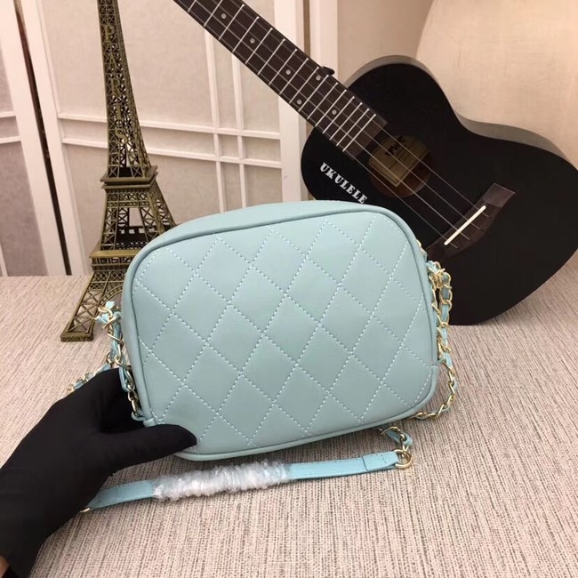 Chanel camera case Metallic Goatskin & Gold-Tone Metal 8040A sky blue