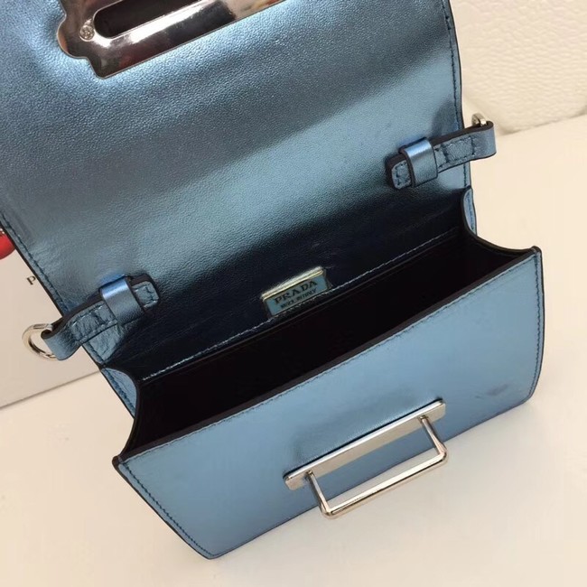 Prada Cahier calf leather bag 1BH018 blue