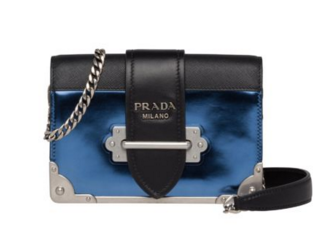 Prada Cahier calf leather bag 1BH018 blue