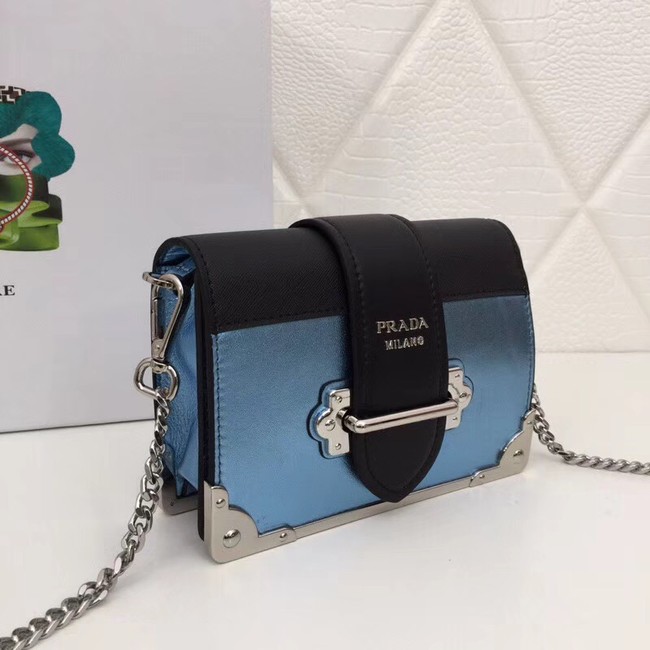 Prada Cahier calf leather bag 1BH018 blue