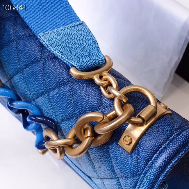 Chanel flap bag Grained Calfskin Resin & Gold-Tone Metal AS0062 blue