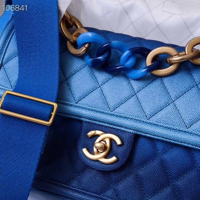 Chanel flap bag Grained Calfskin Resin & Gold-Tone Metal AS0062 blue