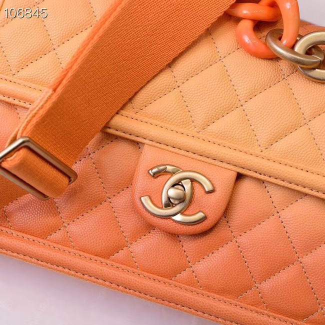 Chanel flap bag Grained Calfskin Resin & Gold-Tone Metal AS0062 orange