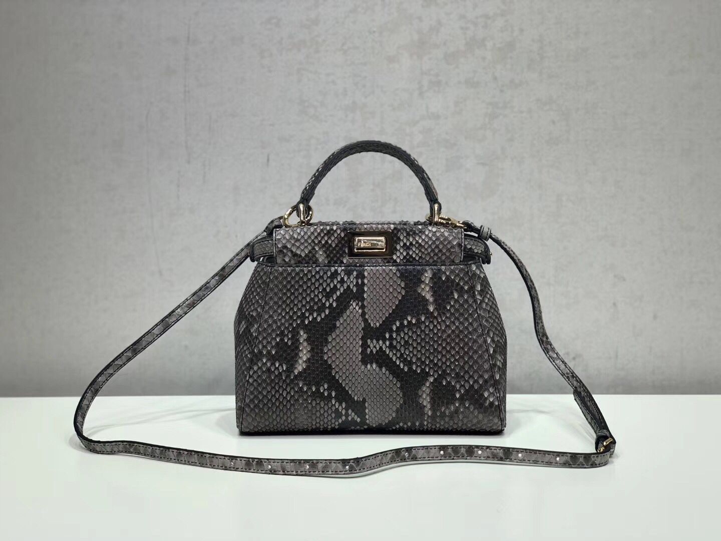 Fendi MINI PEEKABOO Handbag asphalt-grey pytho 8BN244K