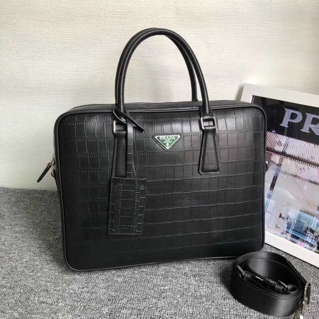 Prada Crocodile Leather Briefcase 2VE368 black