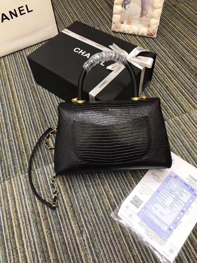 Chanel CC original Lizard top handle flap bag A93050 black Gold Buckle