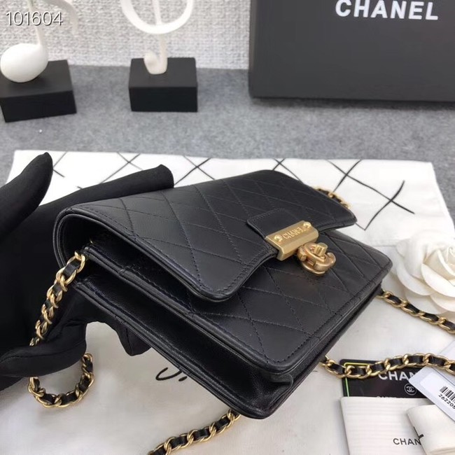 Chanel Calfskin & Gold-Tone Metal wallet on chain bag A81419 black