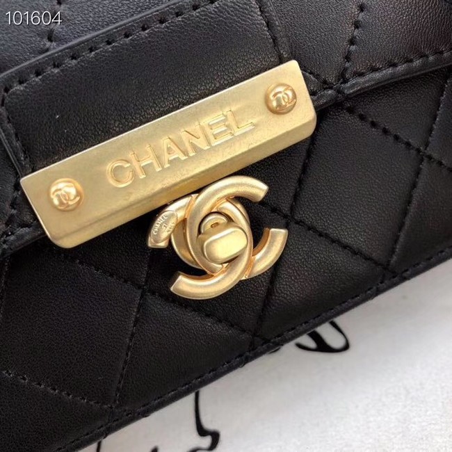 Chanel Calfskin & Gold-Tone Metal wallet on chain bag A81419 black