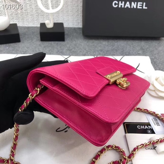 Chanel Calfskin & Gold-Tone Metal wallet on chain bag A81419 rose