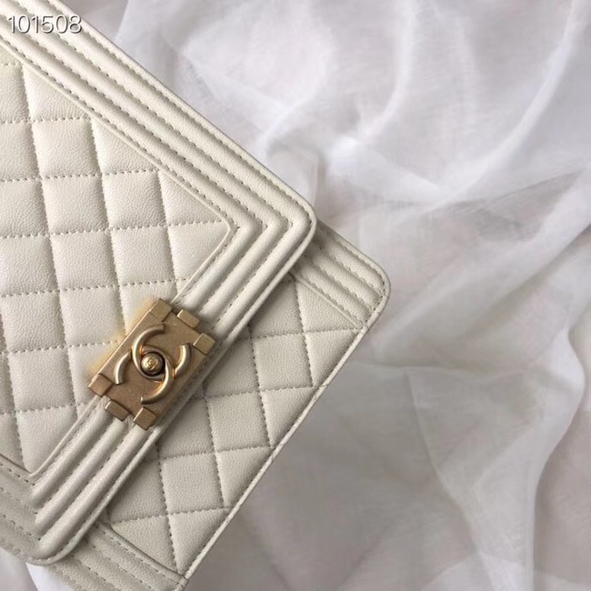 Chanel boy handbag Patent Calfskin & Gold-Tone Metal AS1030 creamy-white