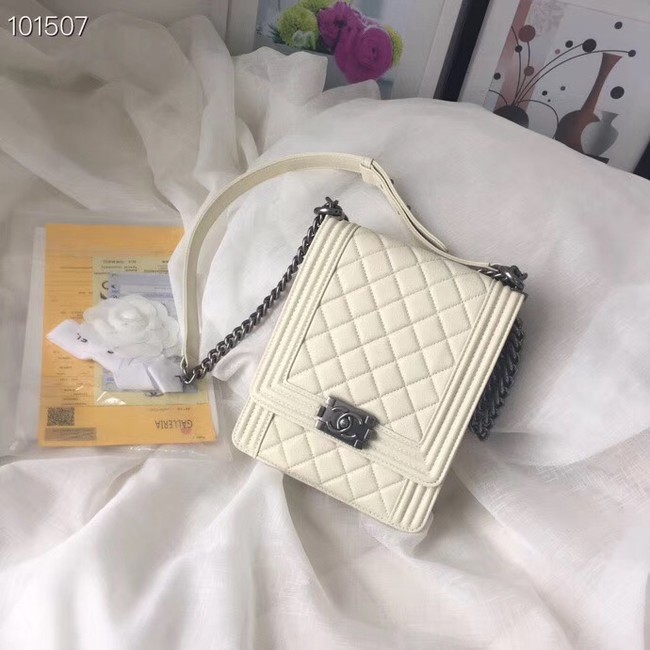 Chanel boy handbag Patent Calfskin & Silver-Tone Metal AS1030 creamy-white