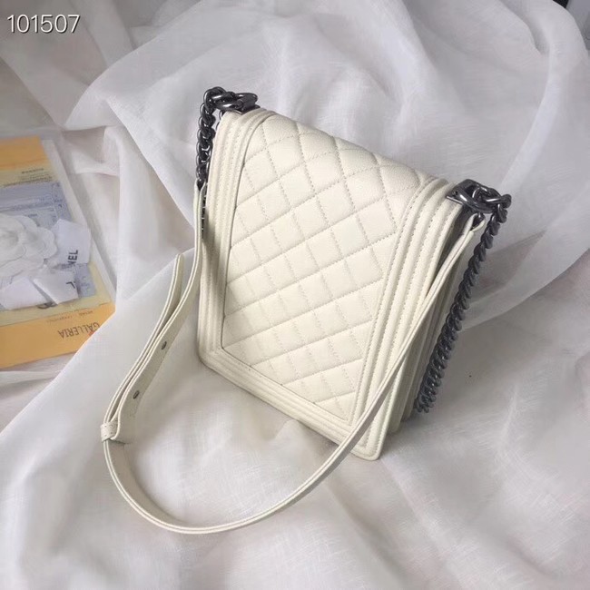 Chanel boy handbag Patent Calfskin & Silver-Tone Metal AS1030 creamy-white