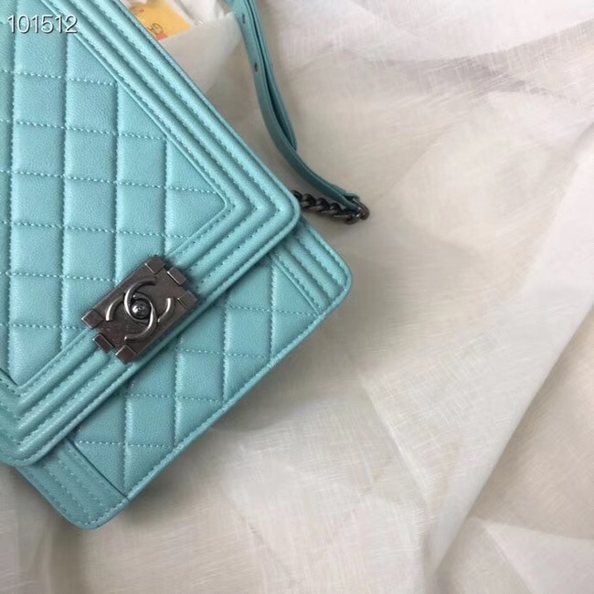 Chanel boy handbag Patent Calfskin & Silver-Tone Metal AS1030 sky blue