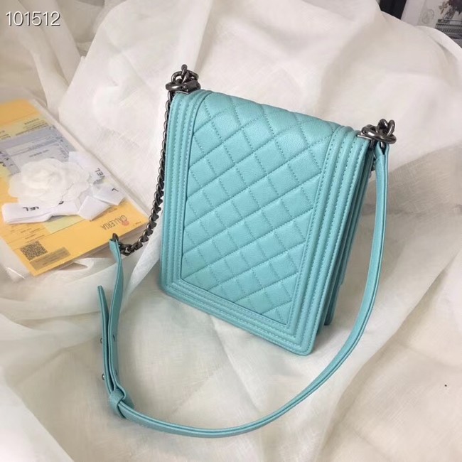 Chanel boy handbag Patent Calfskin & Silver-Tone Metal AS1030 sky blue