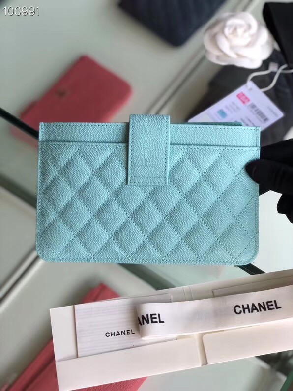 Chanel classic pouch Grained Calfskin & Gold-Tone Metal A81902 sky blue