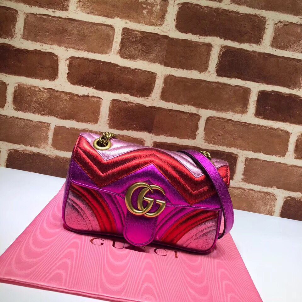 Gucci GG Marmont matelasse Mini Bag 446744 Pink&Red&Purple