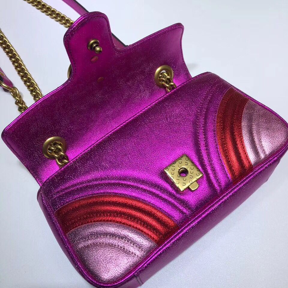 Gucci GG Marmont matelasse Mini Bag 446744 Pink&Red&Purple