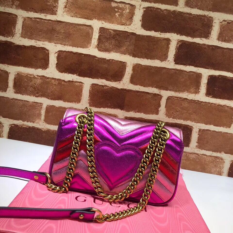 Gucci GG Marmont matelasse Mini Bag 446744 Pink&Red&Purple