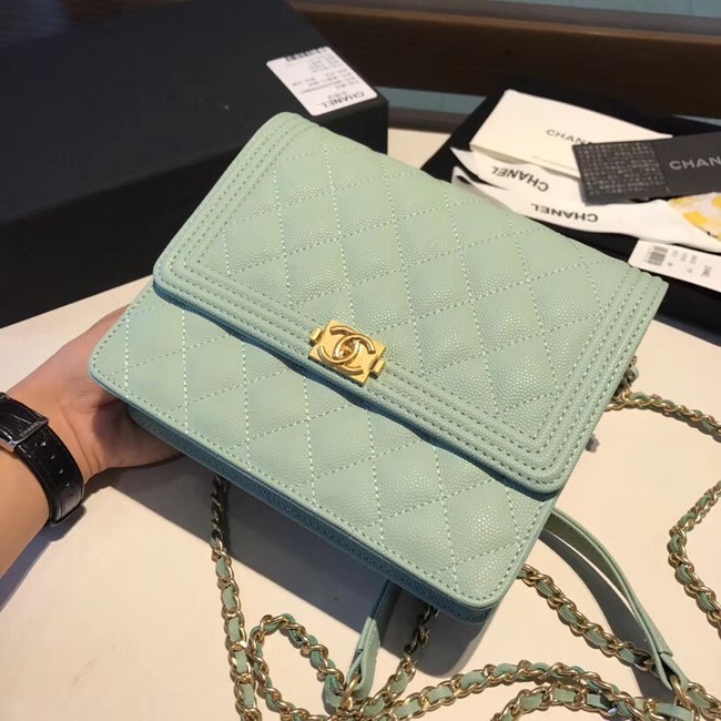 Boy chanel clutch with chain A84433 light green