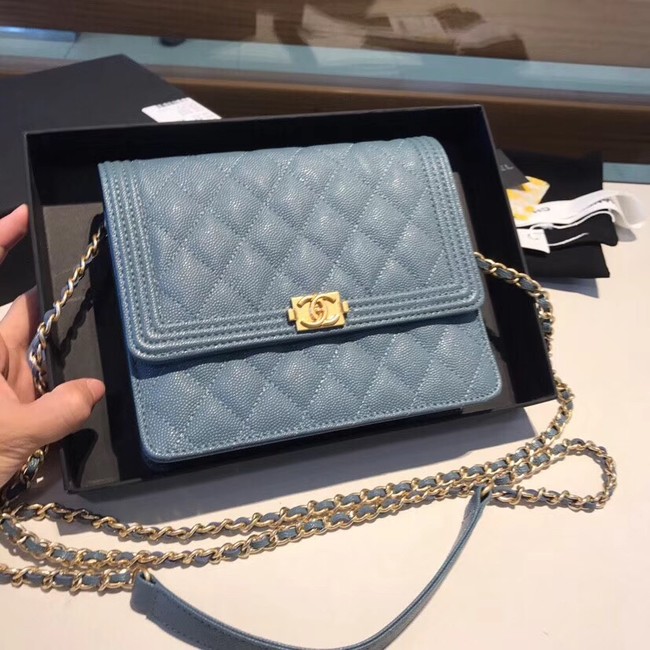 Boy chanel clutch with chain A84433 blue