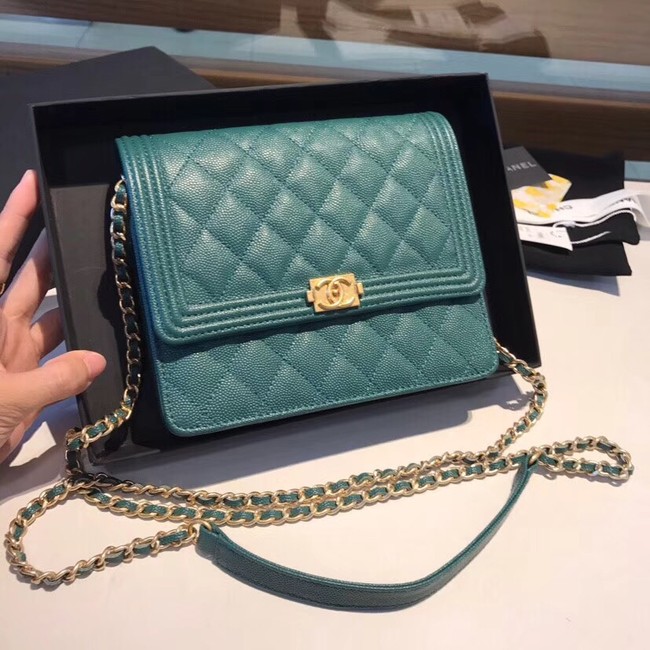 Boy chanel clutch with chain A84433 Blackish green