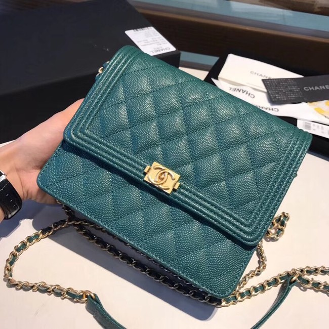 Boy chanel clutch with chain A84433  Blackish green