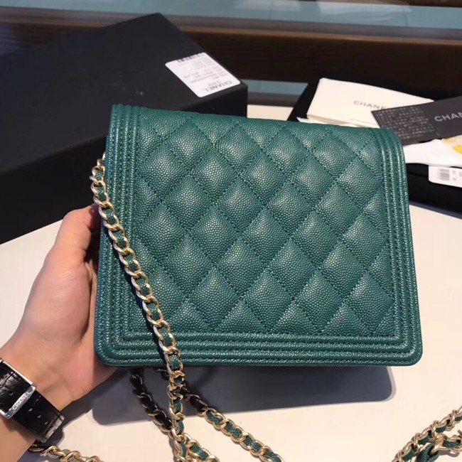 Boy chanel clutch with chain A84433  Blackish green